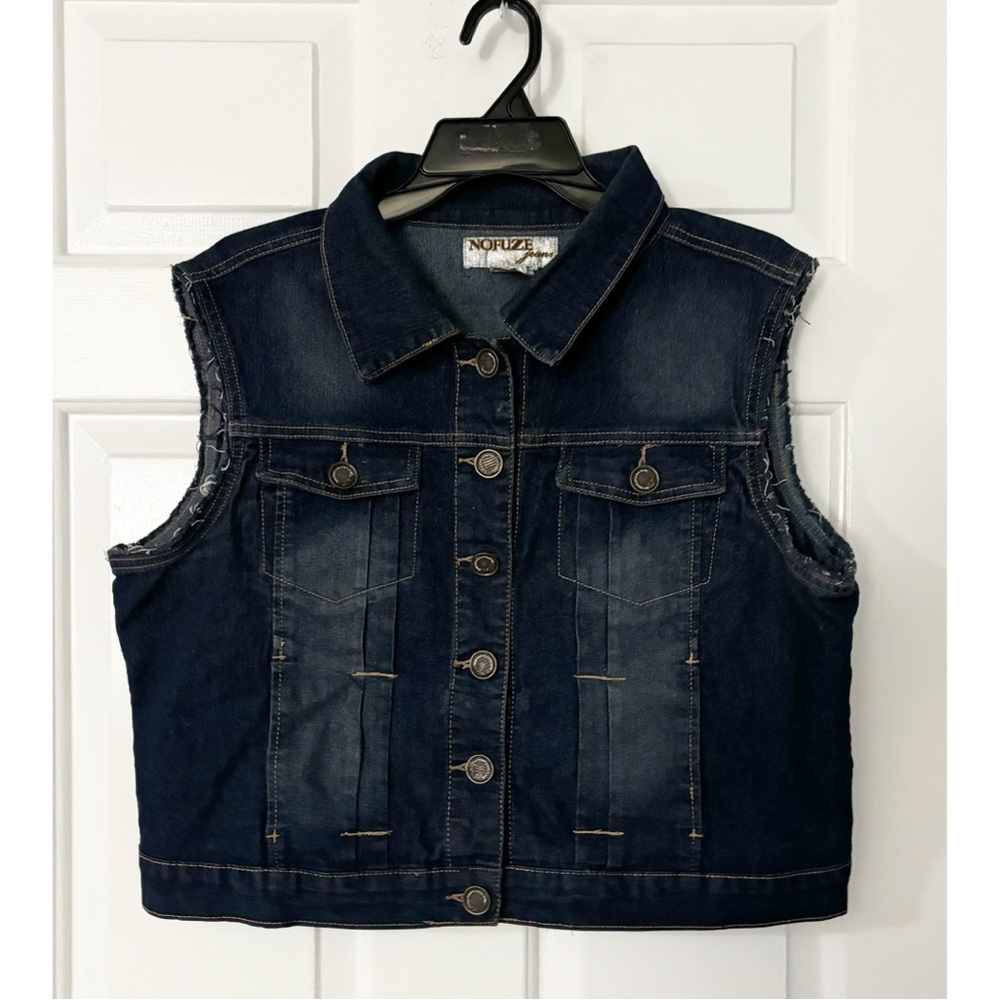 NOFUZE Jeans Denim, Sleeveless, Cropped  Jacket, Size 1X, Blue